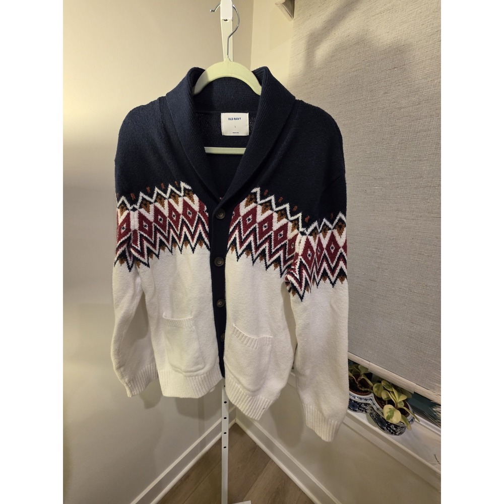 Old Navy Shawl Collar Sweater Men's L Nordic Fair Isle Cardigan Cabincore